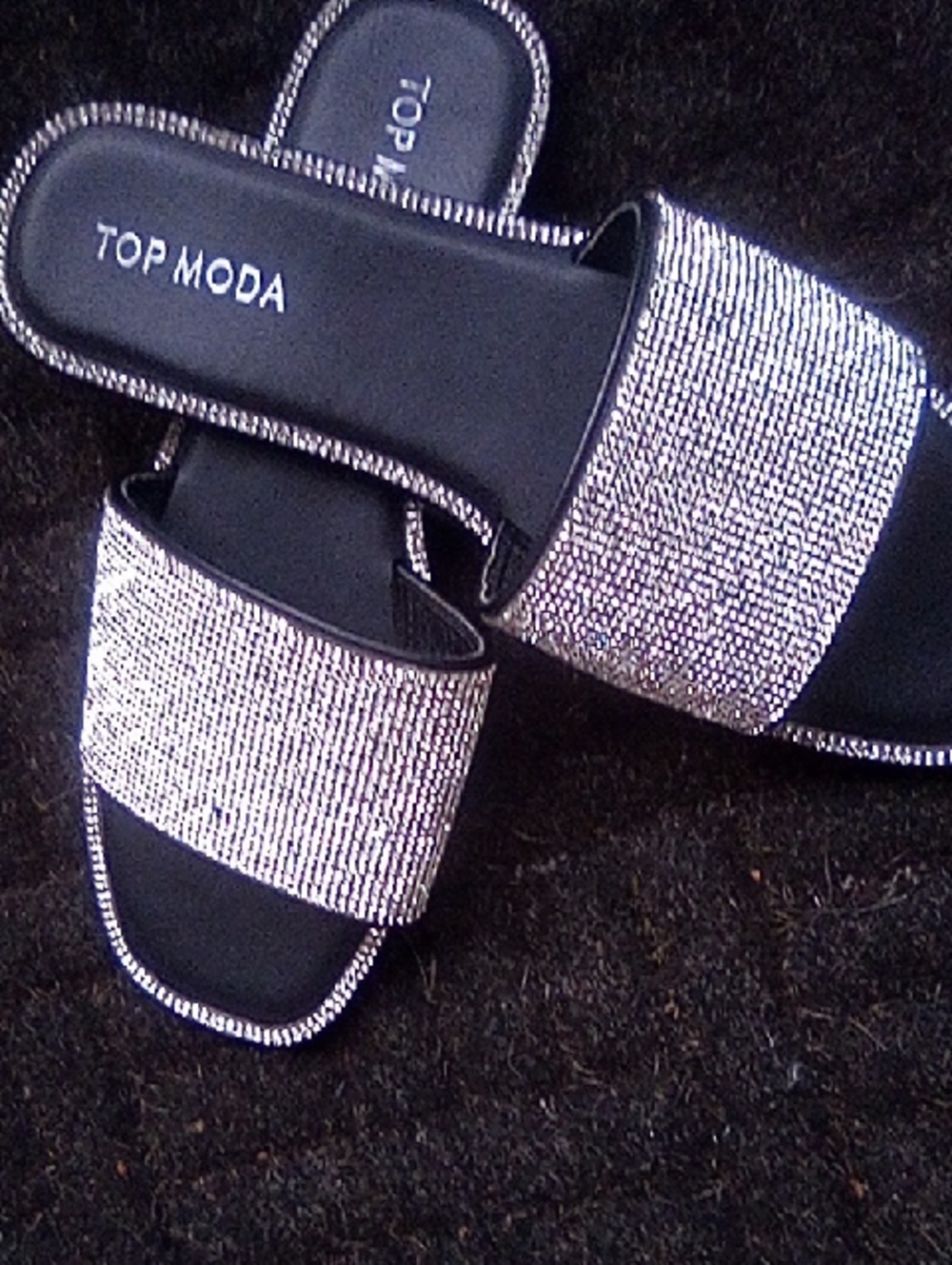 TOP Moda Silver Rhinestone Slide Sandals - Picture 2 of 3